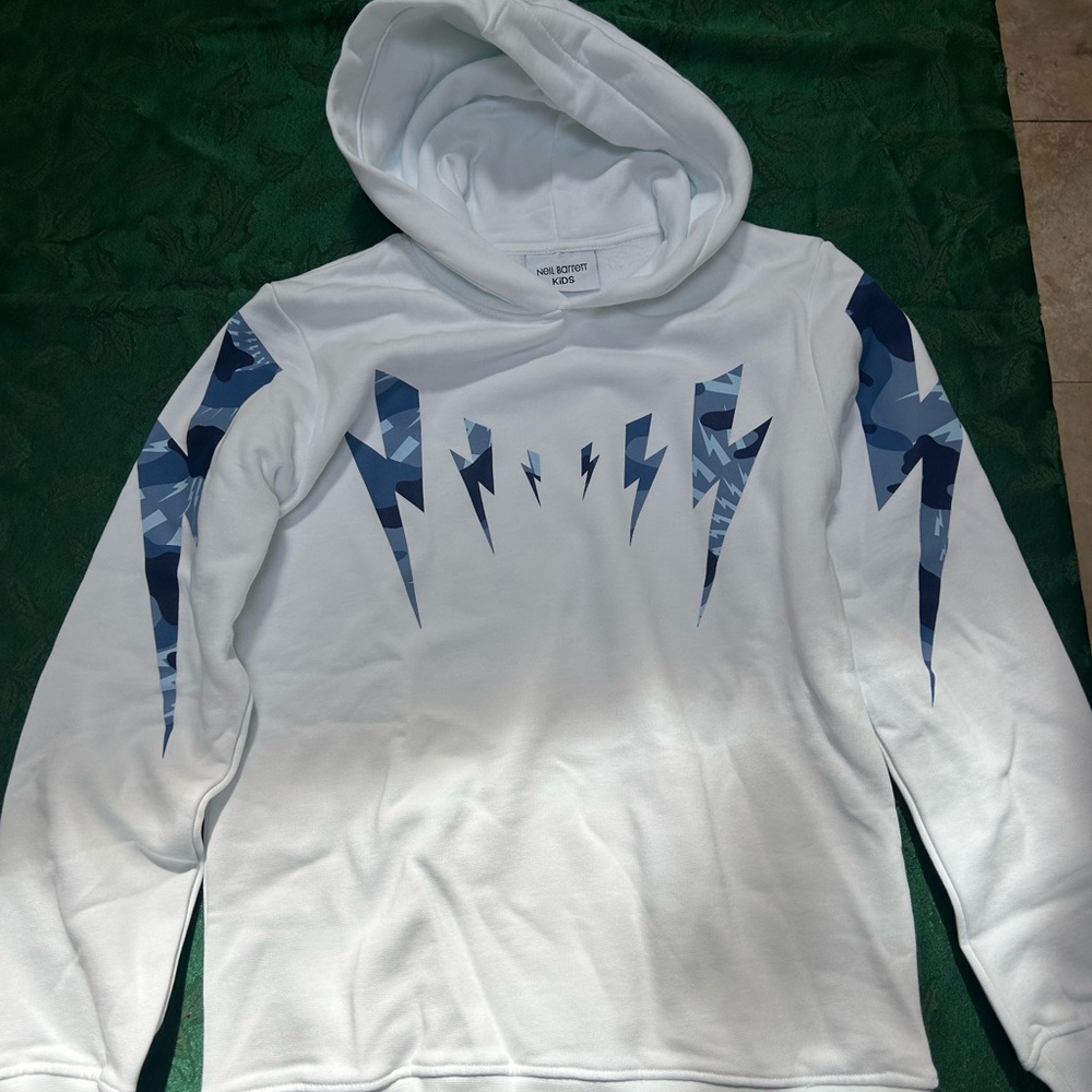 White Hoodie with Blue Lightning Design